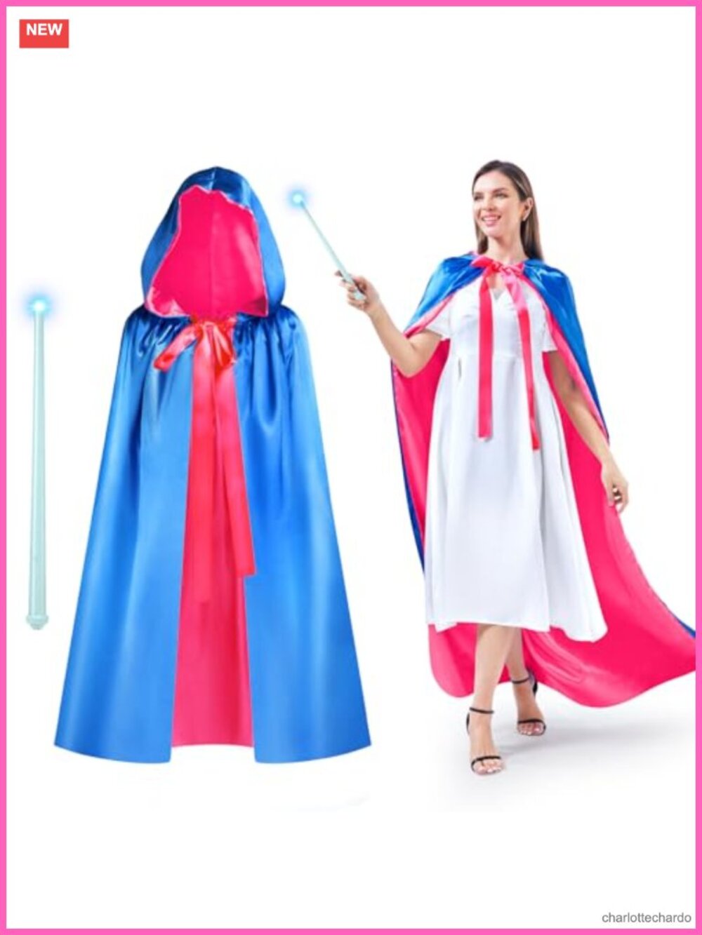 Hooded Fairy Cloak Cape & Magic Wand Costume Set Women Cosplay